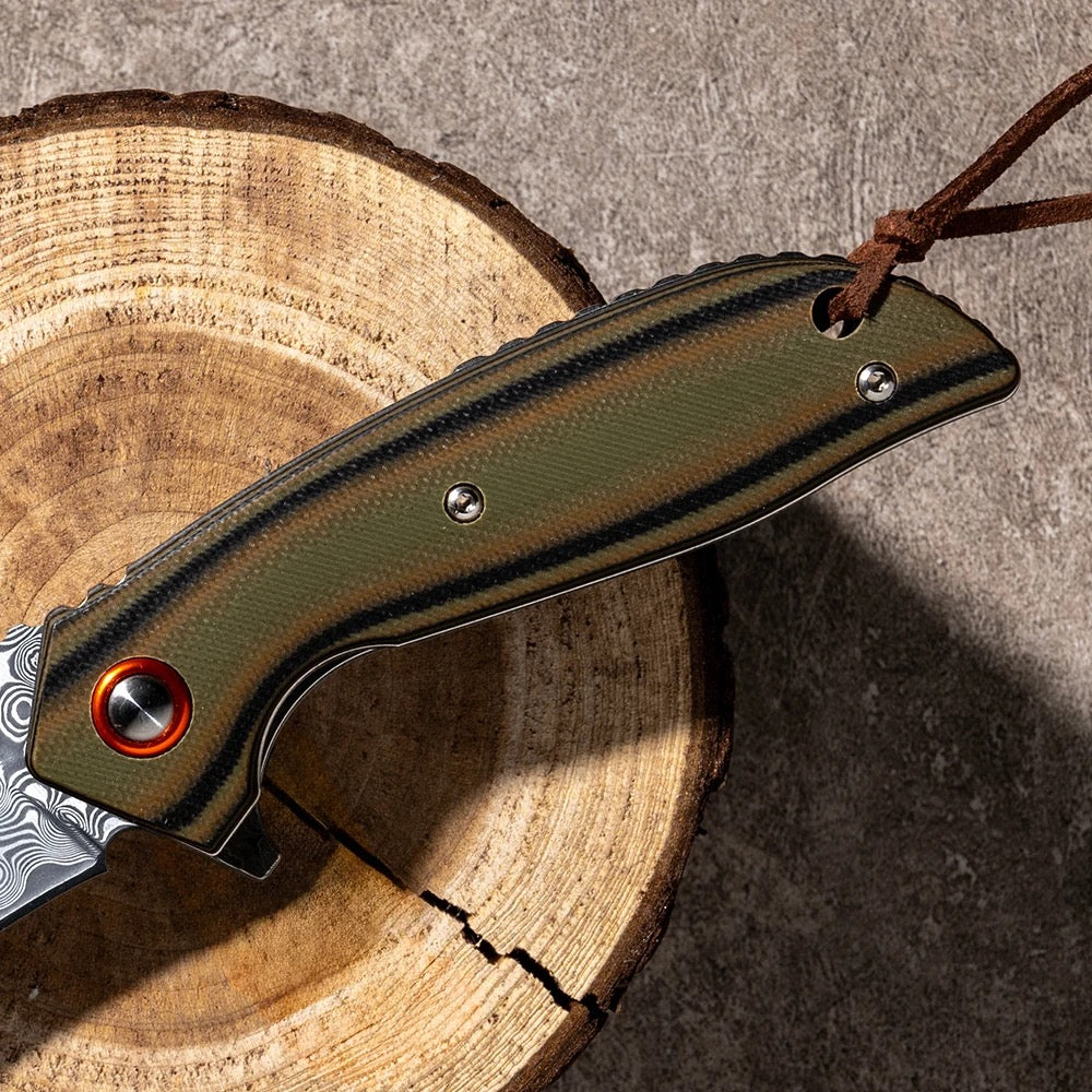 Damascus Knife - Scorpion Japanese Folding Pocket Knife with VG-10 Damascus Steel &amp; G10 Handle - Shokunin USA