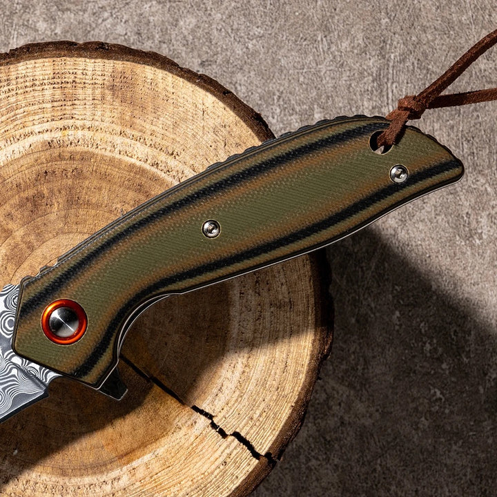 Damascus Knife - Scorpion Japanese Folding Pocket Knife with VG-10 Damascus Steel &amp; G10 Handle - Shokunin USA