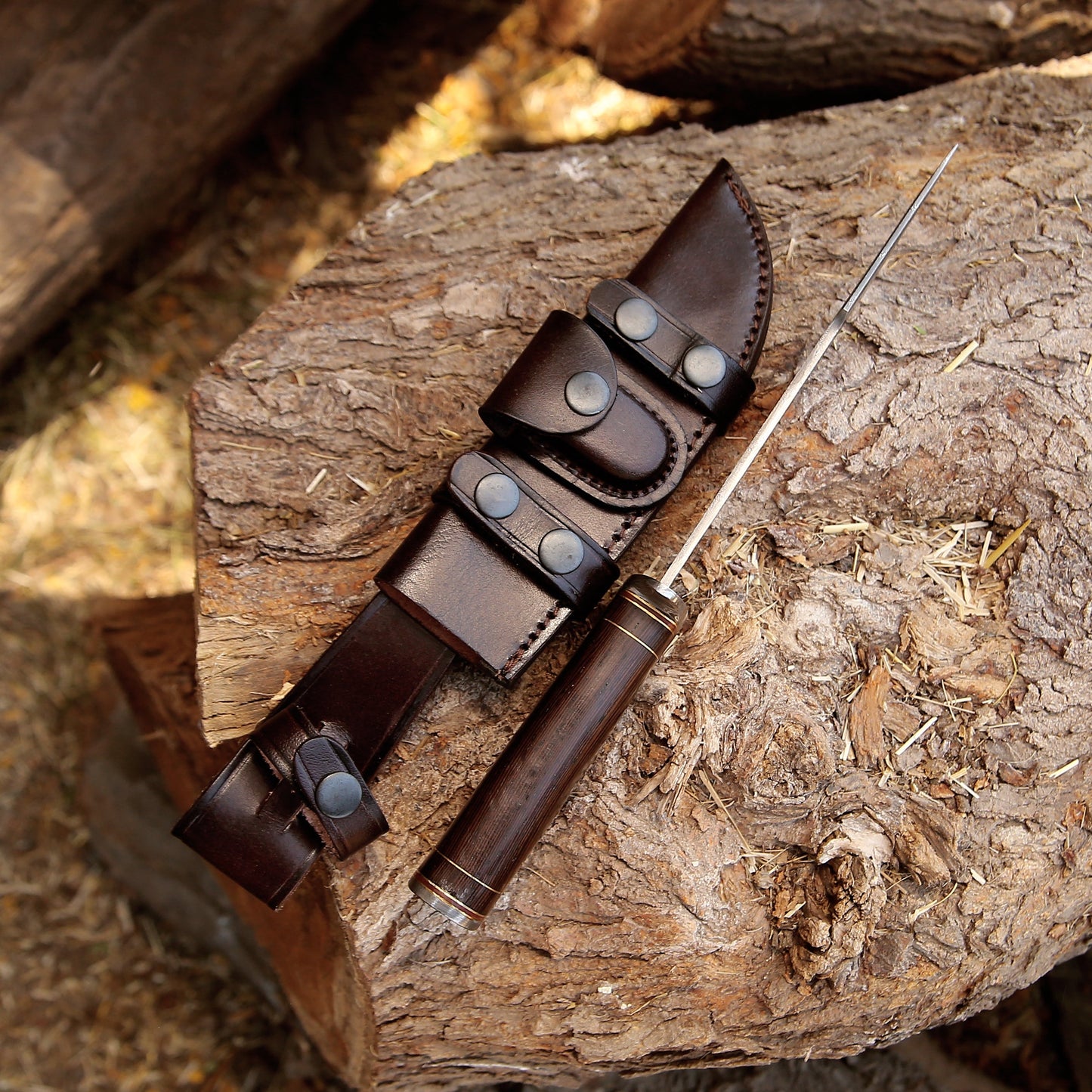 Hunting Knives - Thunderstrike Damascus Bowie Knife with Exotic Wenge Wood Handle - Shokunin USA