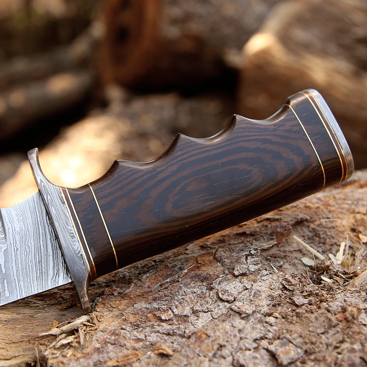 Thunderstrike Damascus Bowie Knife with Exotic Wenge Wood Handle - Shokunin USA