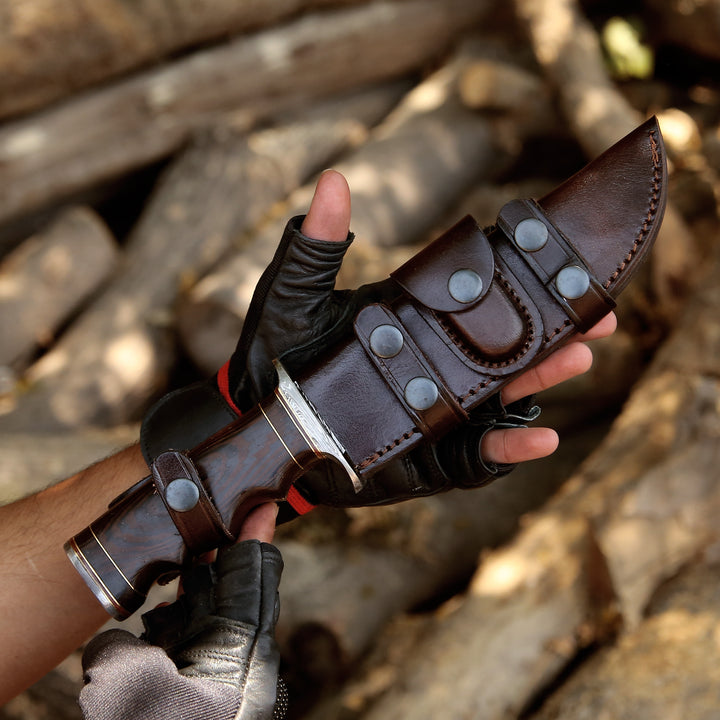 Thunderstrike Damascus Bowie Knife with Exotic Wenge Wood Handle - Shokunin USA