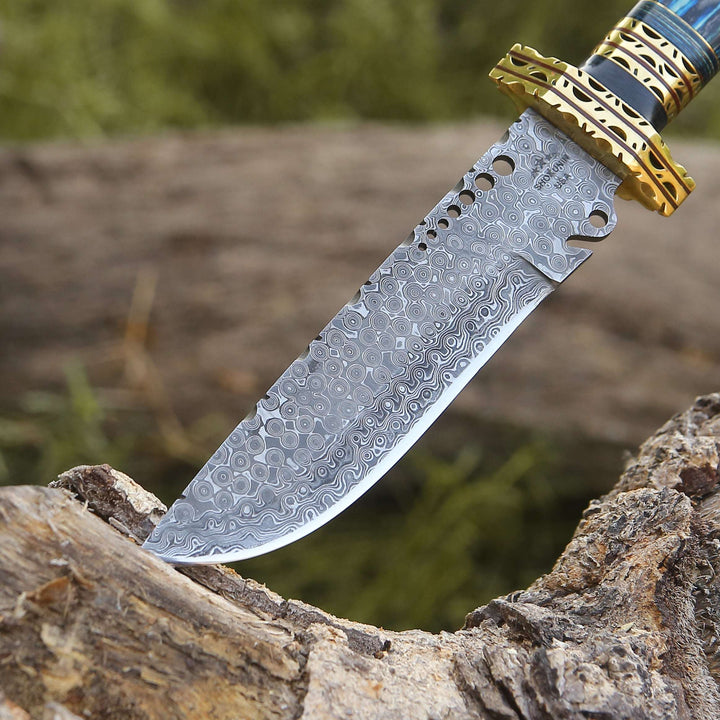 Bowie Knife - Shadowblade Damascus Steel Bowie Knife with Pakkawood Handle &amp; Sheath - Shokunin USA