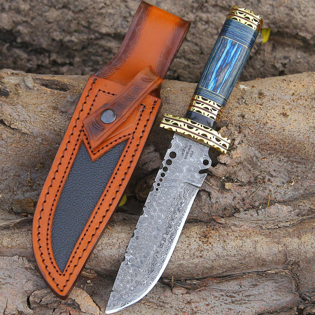 Bowie Knife - Shadowblade Damascus Steel Bowie Knife with Pakkawood Handle & Sheath - Shokunin USA