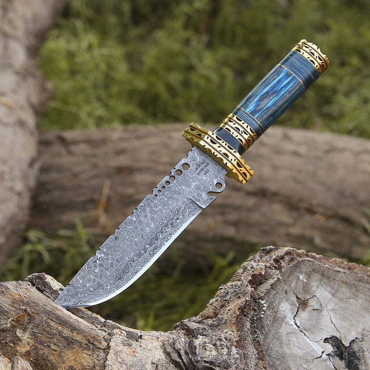 Bowie Knife - Shadowblade Damascus Steel Bowie Knife with Pakkawood Handle &amp; Sheath - Shokunin USA