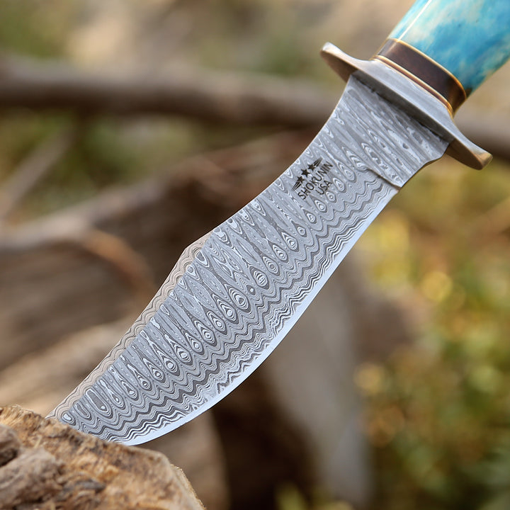 Utility Knife - Ultimatum Bowie Knife with Exotic Camel Bone Handle &amp; Sheath - Shokunin USA