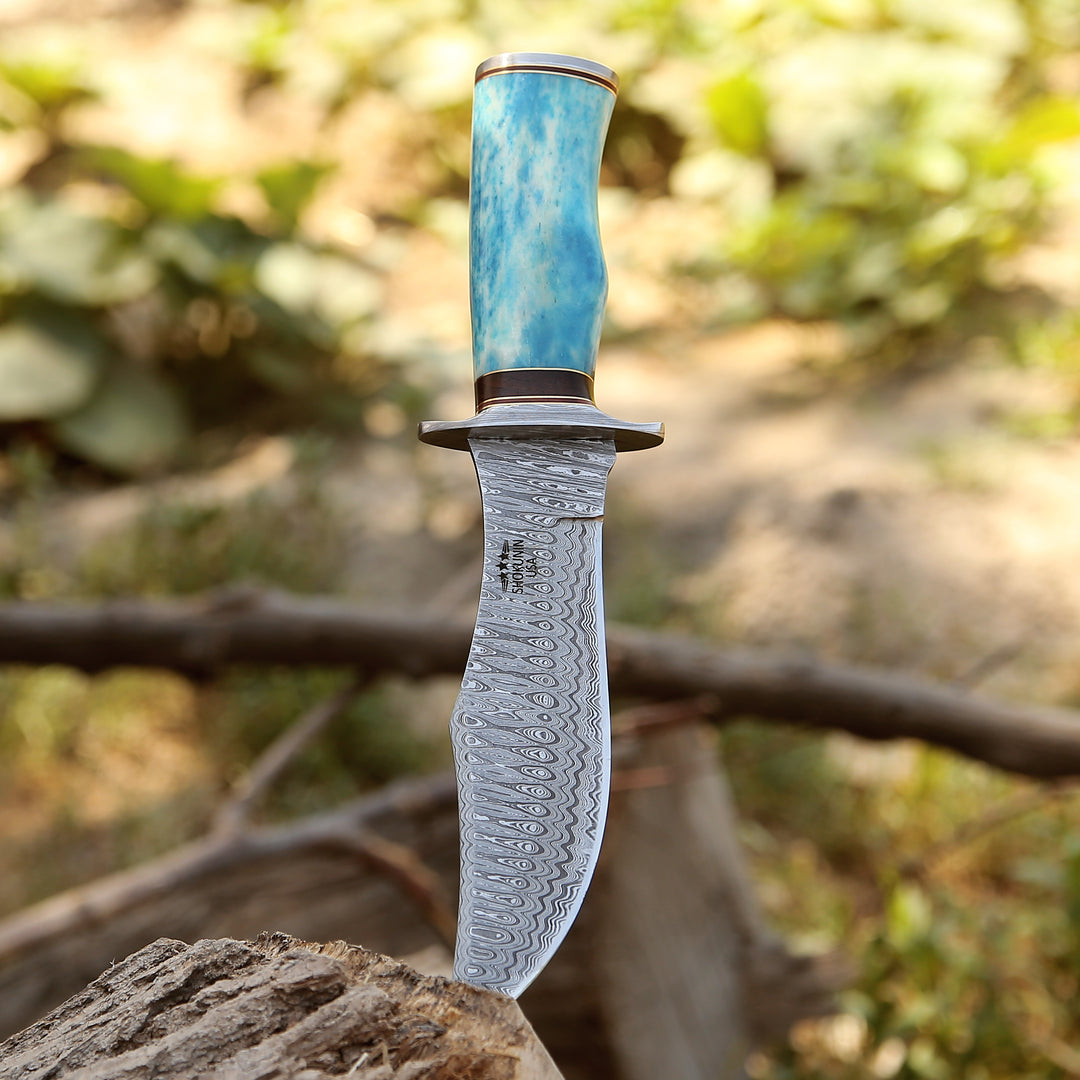 Utility Knife - Ultimatum Bowie Knife with Exotic Camel Bone Handle &amp; Sheath - Shokunin USA