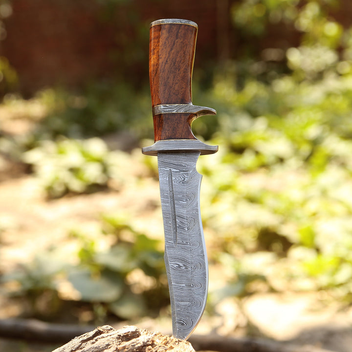 Utility Knife - Raider Damascus Steel Bowie Knife with Exotic Rose Wood Handle &amp; Sheath - Shokunin USA