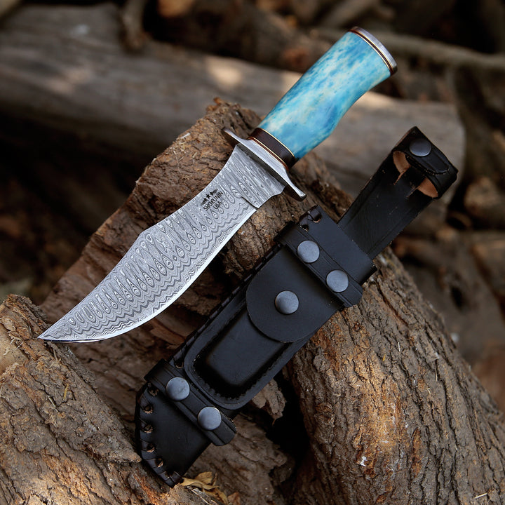 Utility Knife - Ultimatum Bowie Knife with Exotic Camel Bone Handle &amp; Sheath - Shokunin USA
