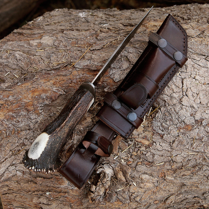 Wildfire Damascus Bowie Knife with Stag Horn Handle - Shokunin USA