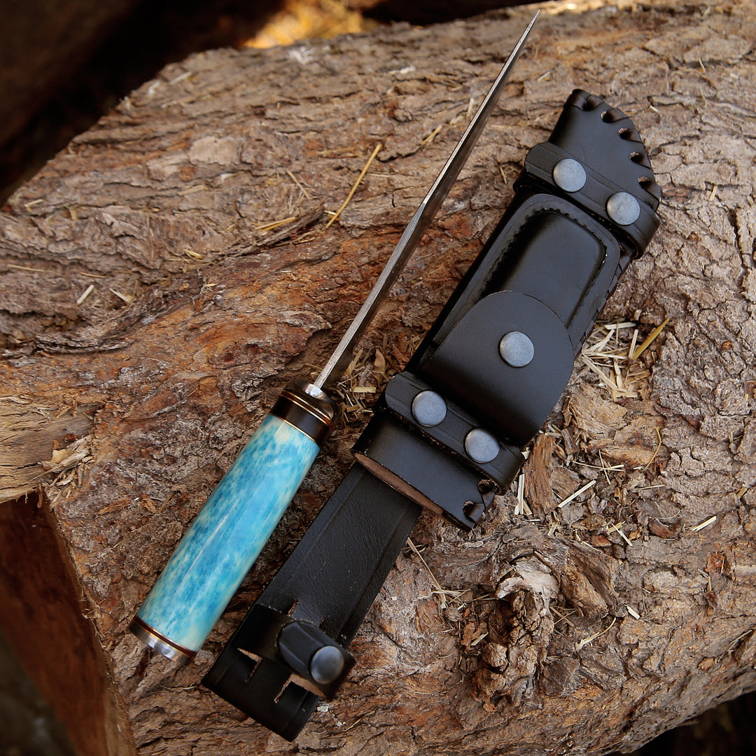 Utility Knife - Ultimatum Bowie Knife with Exotic Camel Bone Handle &amp; Sheath - Shokunin USA