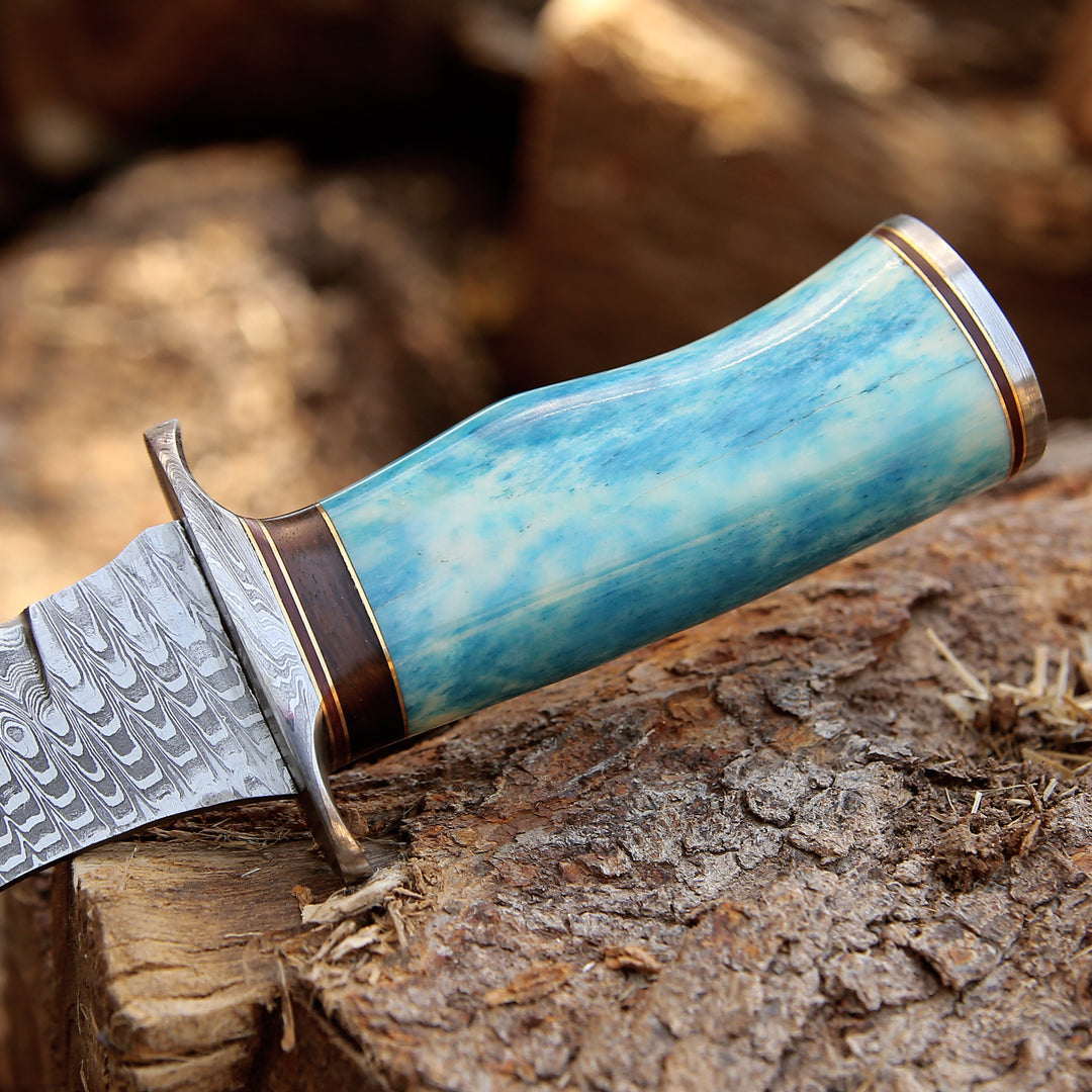 Utility Knife - Ultimatum Bowie Knife with Exotic Camel Bone Handle &amp; Sheath - Shokunin USA