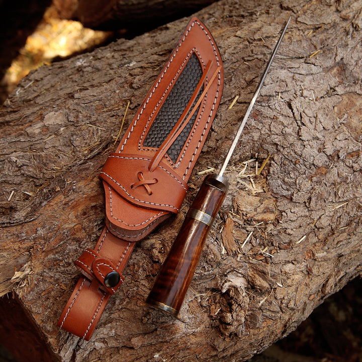 Utility Knife - Raider Damascus Steel Bowie Knife with Exotic Rose Wood Handle &amp; Sheath - Shokunin USA