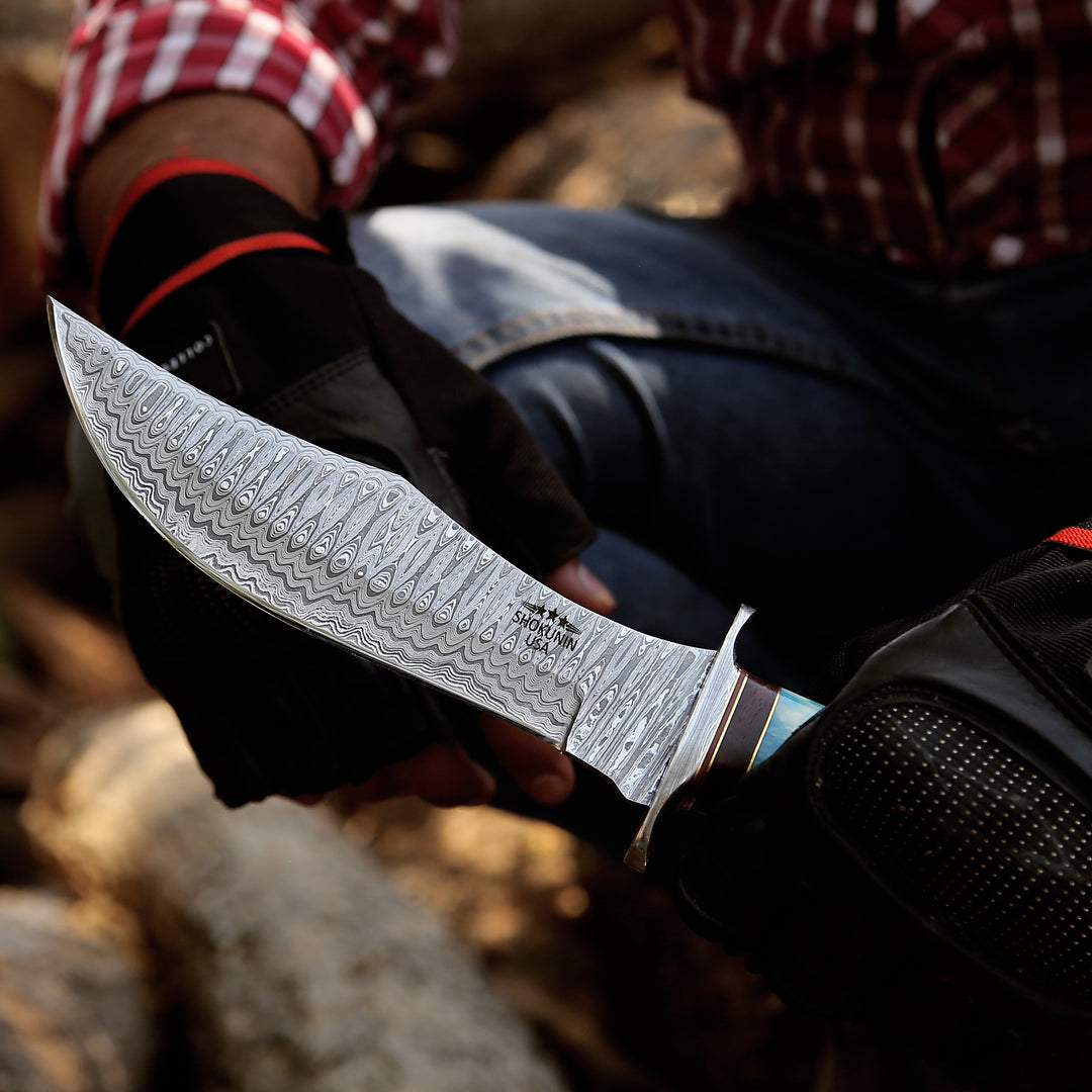 Utility Knife - Ultimatum Bowie Knife with Exotic Camel Bone Handle &amp; Sheath - Shokunin USA