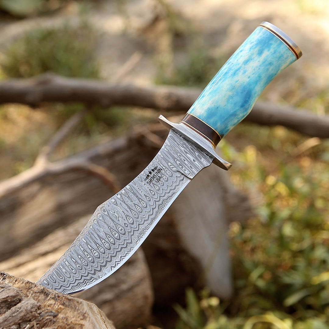 Utility Knife - Ultimatum Bowie Knife with Exotic Camel Bone Handle &amp; Sheath - Shokunin USA