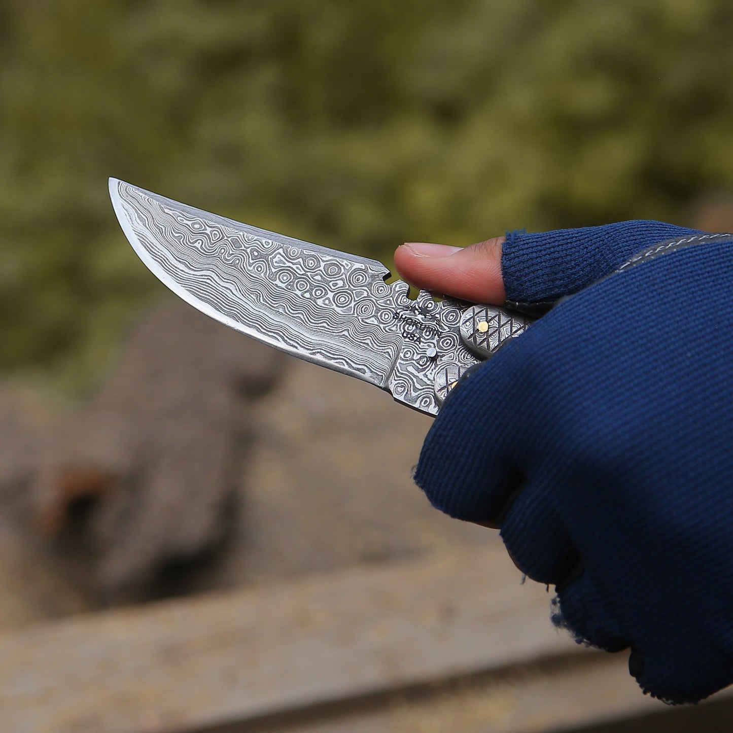 Utility Knife - Lunar Damascus Butterfly Knife with Bull Horn Handle - Shokunin USA
