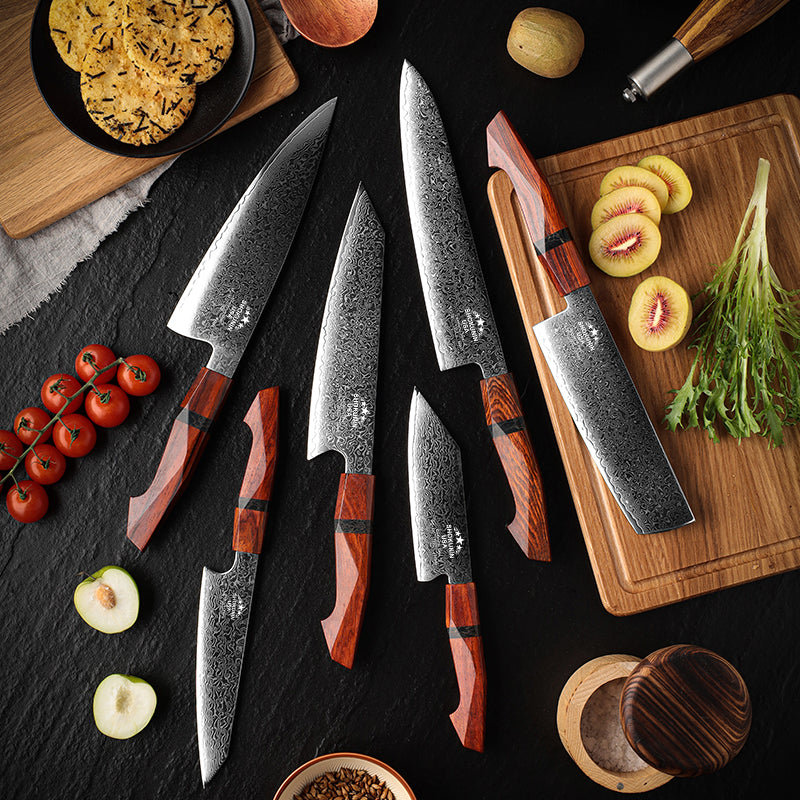 Infinity Japanese Pro Chef Knife Set with Exotic Sandal Wood &amp; Resin Handle - Shokunin USA
