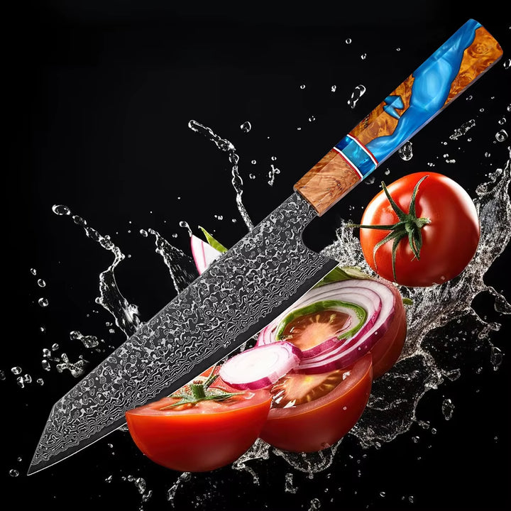 Chef Knife - Serene Chef Knife with Exotic Olive Wood Burl &amp; Resin Handle - Shokunin USA