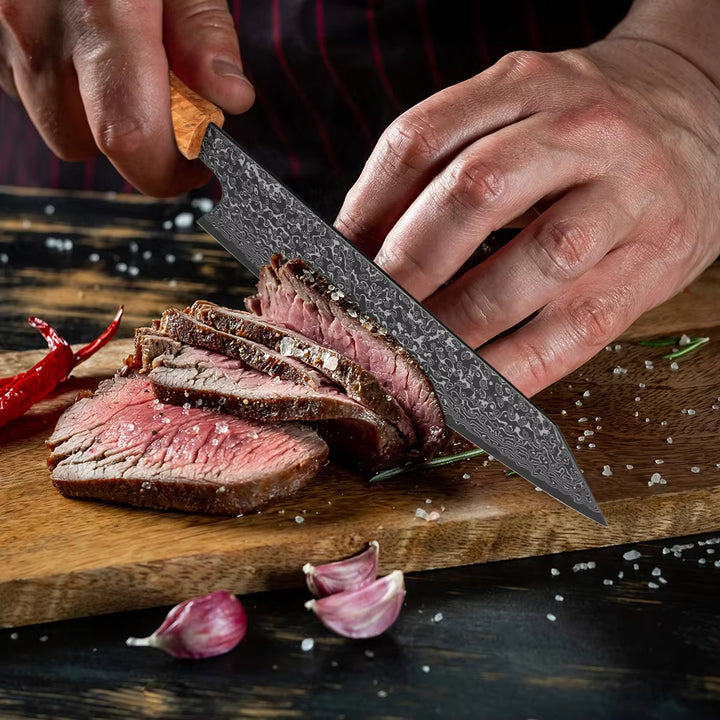 Chef Knife - Serene Chef Knife with Exotic Olive Wood Burl &amp; Resin Handle - Shokunin USA