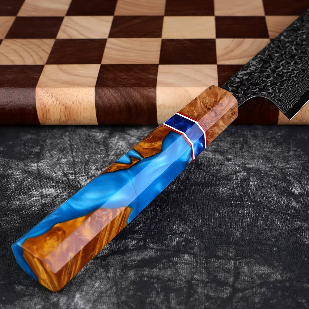 Chef Knife - Serene Chef Knife with Exotic Olive Wood Burl & Resin Handle - Shokunin USA