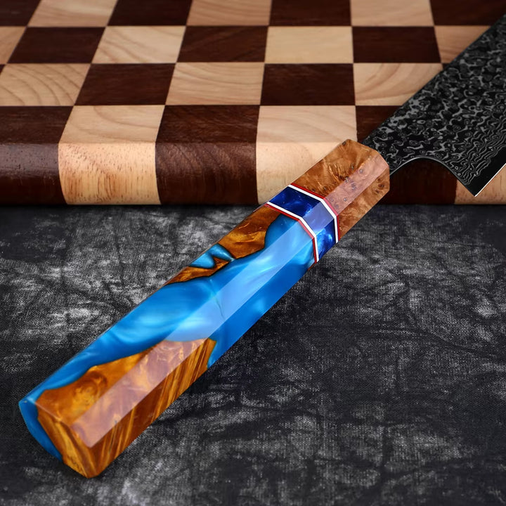 Chef Knife - Serene Chef Knife with Exotic Olive Wood Burl &amp; Resin Handle - Shokunin USA