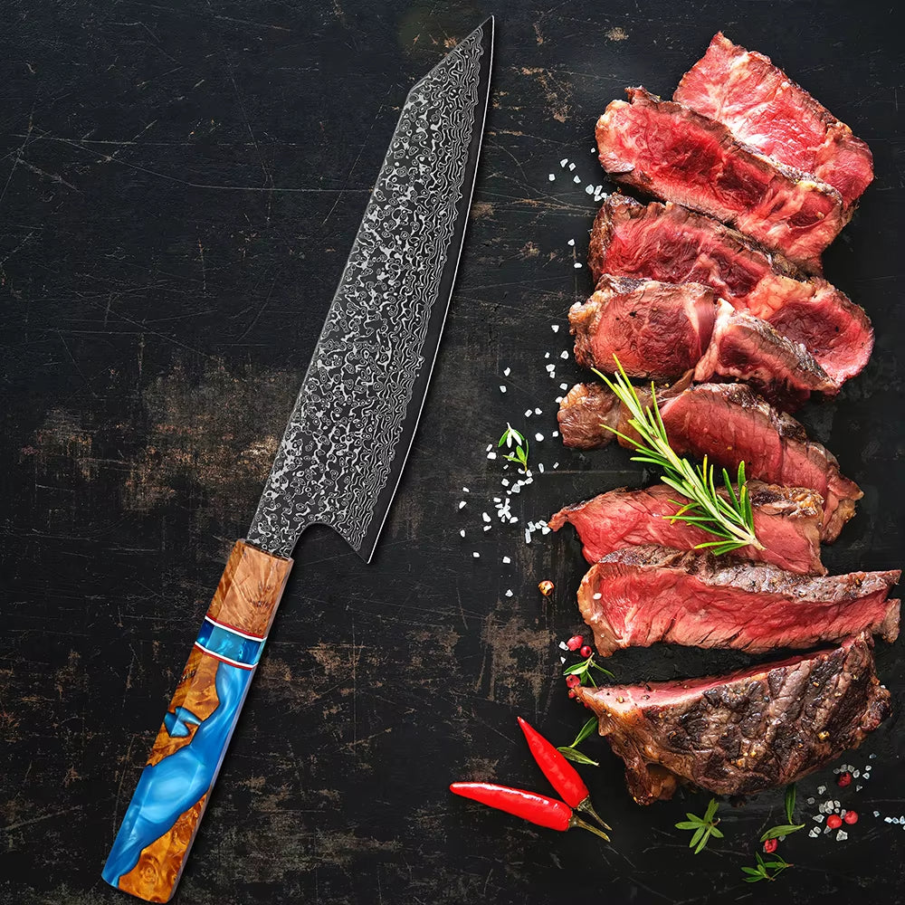 Chef Knife - Serene Chef Knife with Exotic Olive Wood Burl &amp; Resin Handle - Shokunin USA