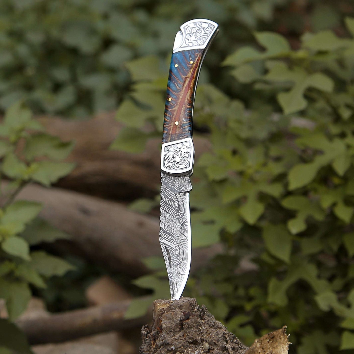 Custom Folding Knives - Striker Custom Folding Knife with Pine Cone Handle - Shokunin USA