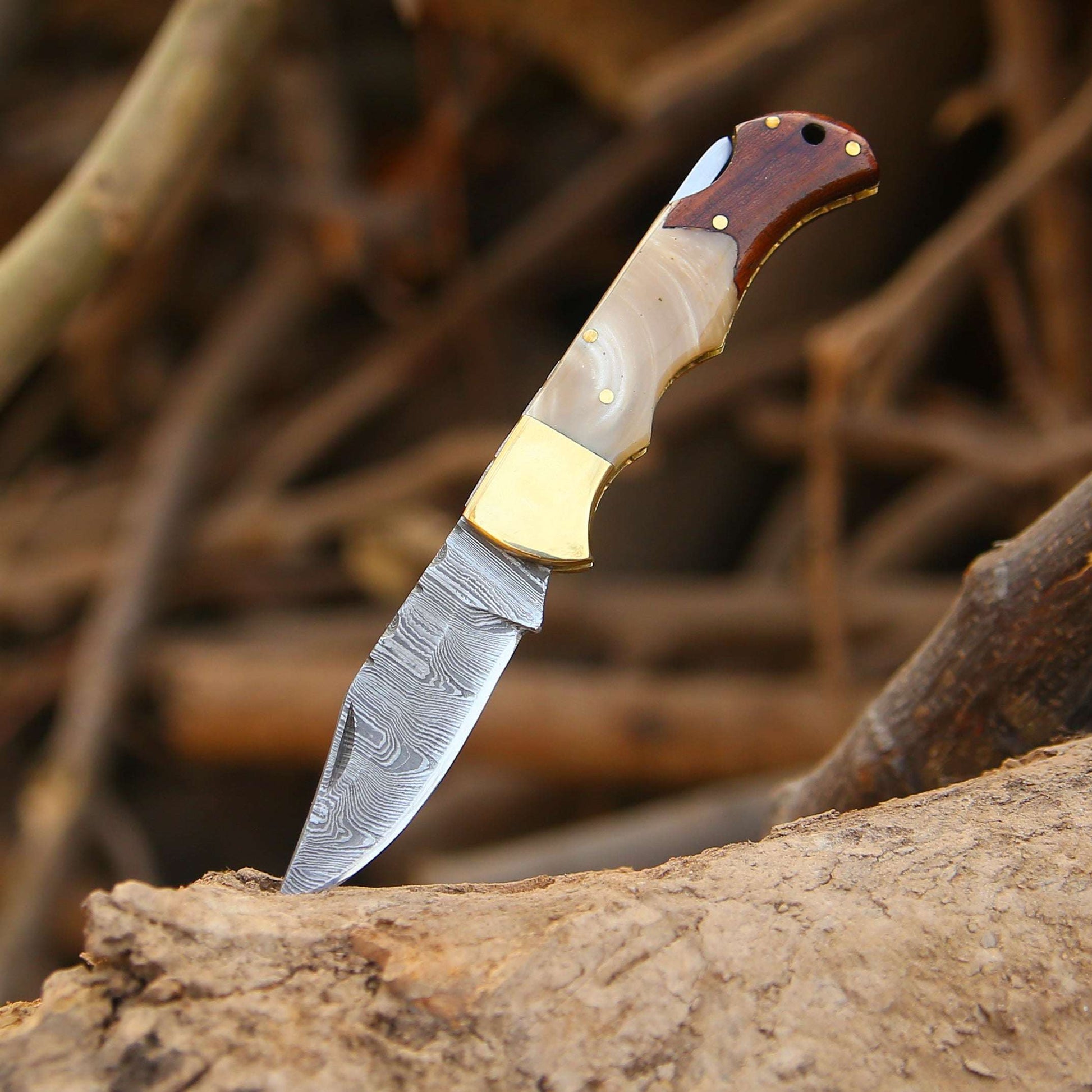 Decorative knife with a wooden handle on a natural background