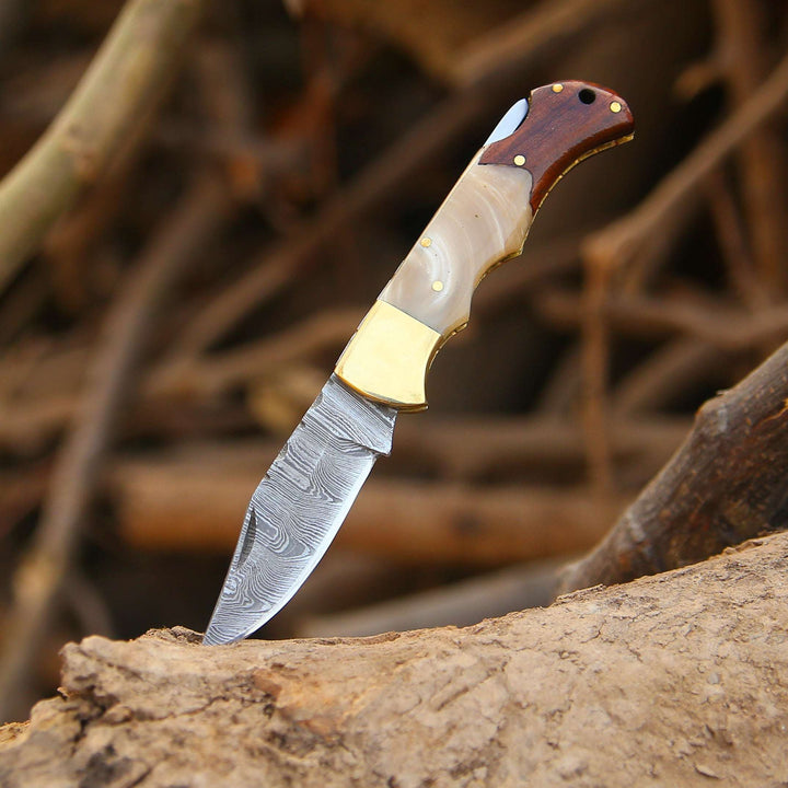 Custom Folding Knives - Expedition Custom Pocket Knife with Exotic Rose Wood &amp; Resin Scales - Shokunin USA