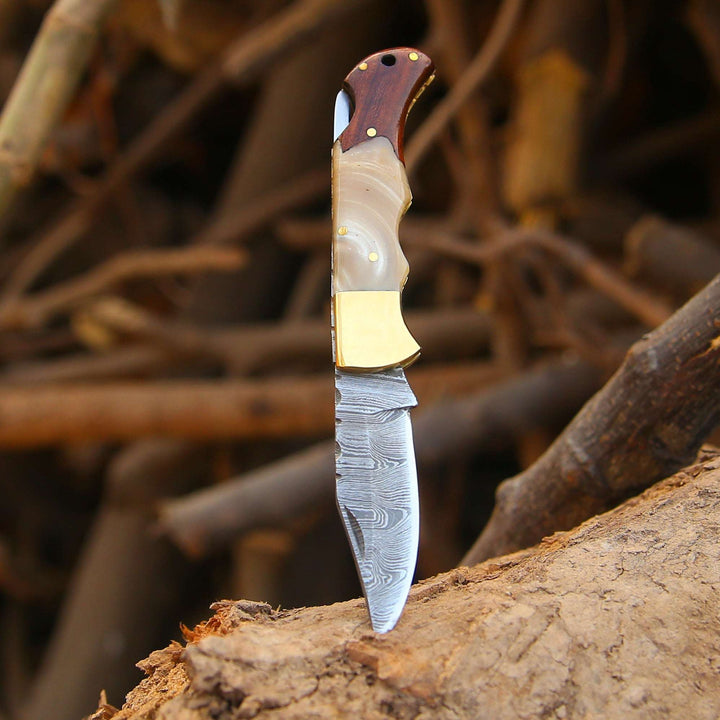 Custom Folding Knives - Expedition Custom Pocket Knife with Exotic Rose Wood &amp; Resin Scales - Shokunin USA