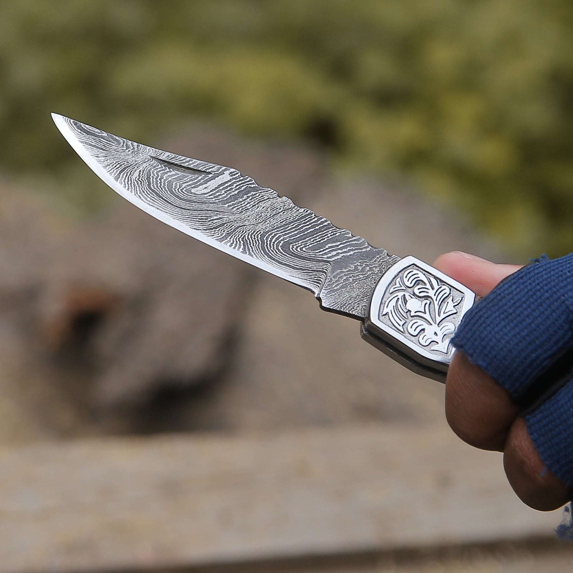 Custom Folding Knives - Striker Custom Folding Knife with Pine Cone Handle - Shokunin USA