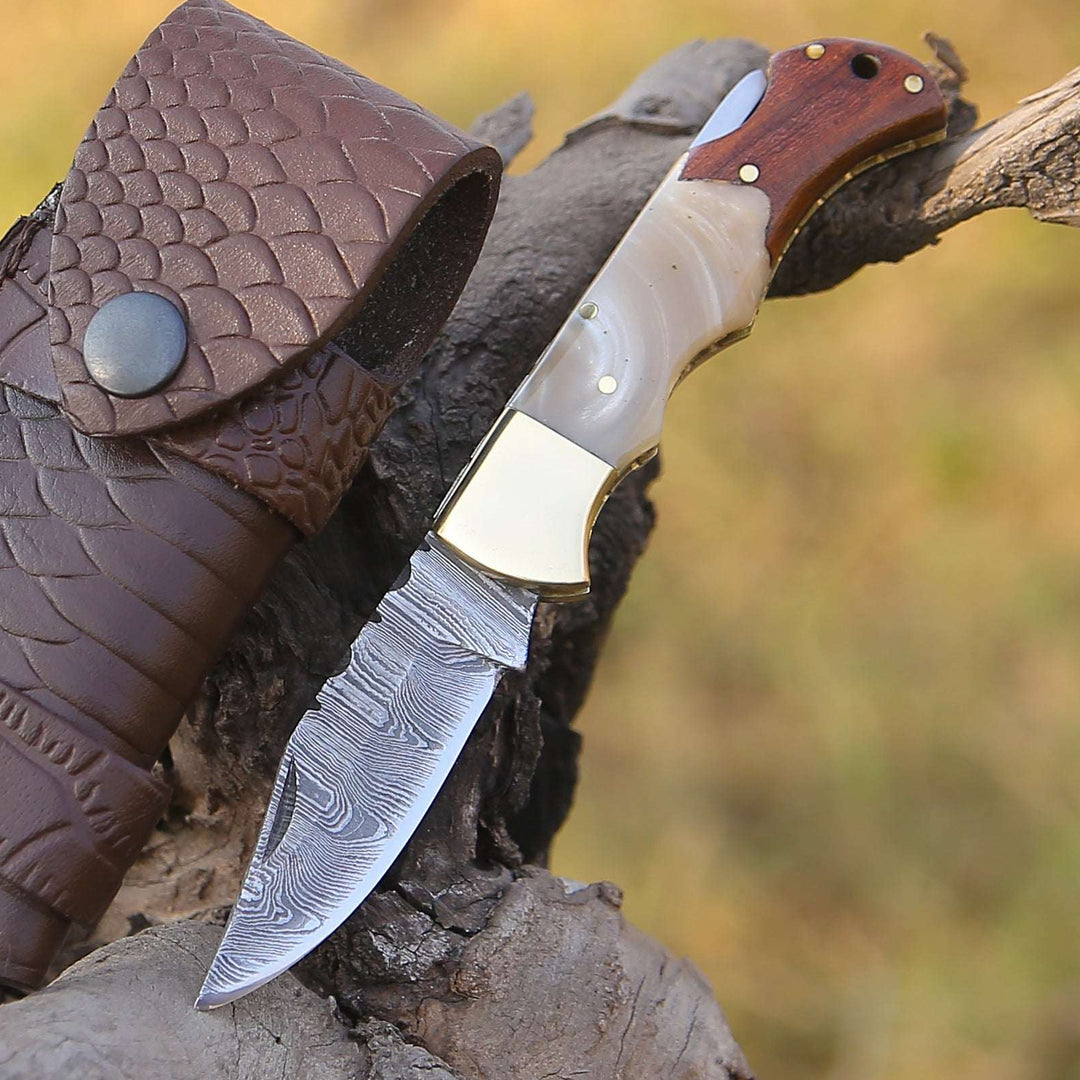 Custom Folding Knives - Expedition Custom Pocket Knife with Exotic Rose Wood & Resin Scales - Shokunin USA