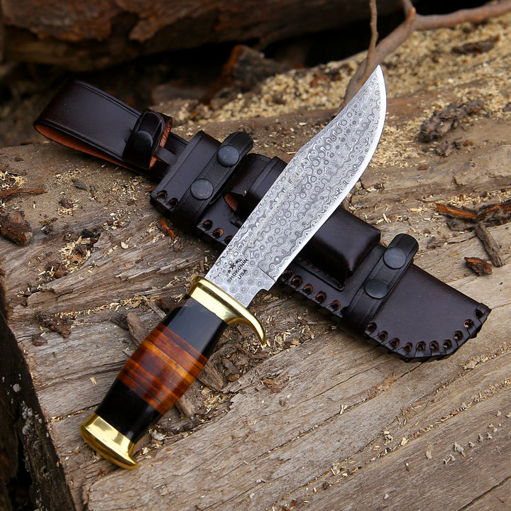 Darkstar Custom Bowie Knife with Bull Horn &amp; Stacked Leather Composite Handle - Shokunin USA