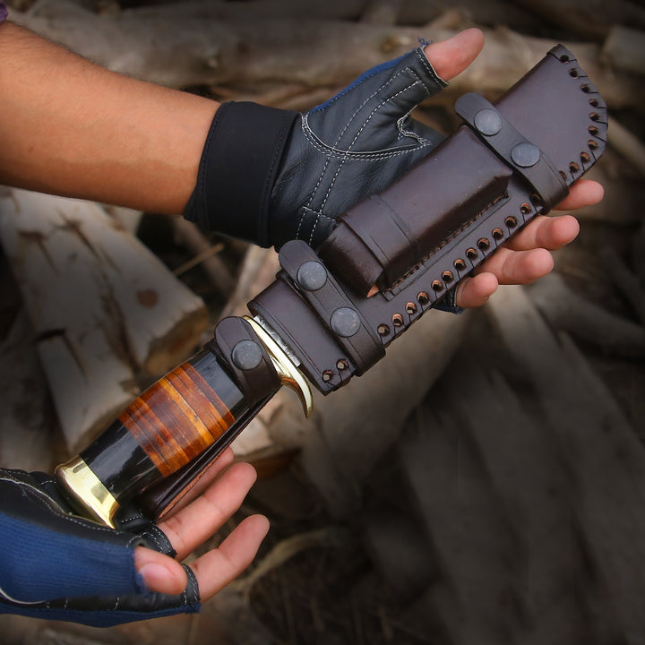 Darkstar Custom Bowie Knife with Bull Horn &amp; Stacked Leather Composite Handle - Shokunin USA