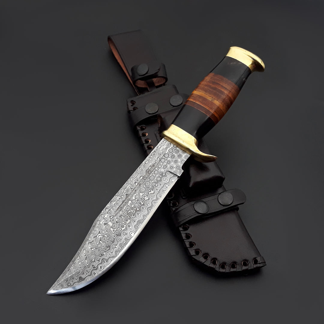 Darkstar Custom Bowie Knife with Bull Horn &amp; Stacked Leather Composite Handle - Shokunin USA