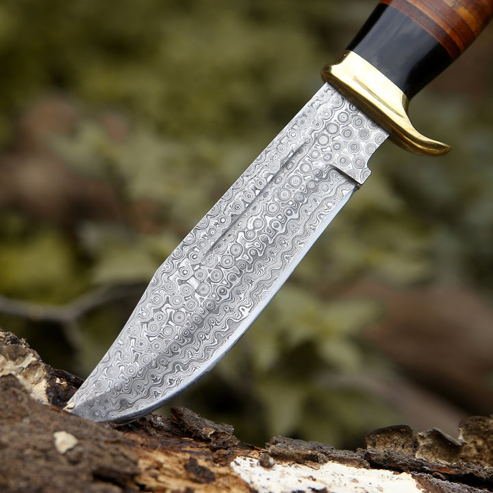 Darkstar Custom Bowie Knife with Bull Horn &amp; Stacked Leather Composite Handle - Shokunin USA