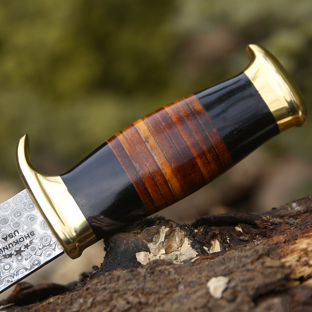 Darkstar Custom Bowie Knife with Bull Horn &amp; Stacked Leather Composite Handle - Shokunin USA