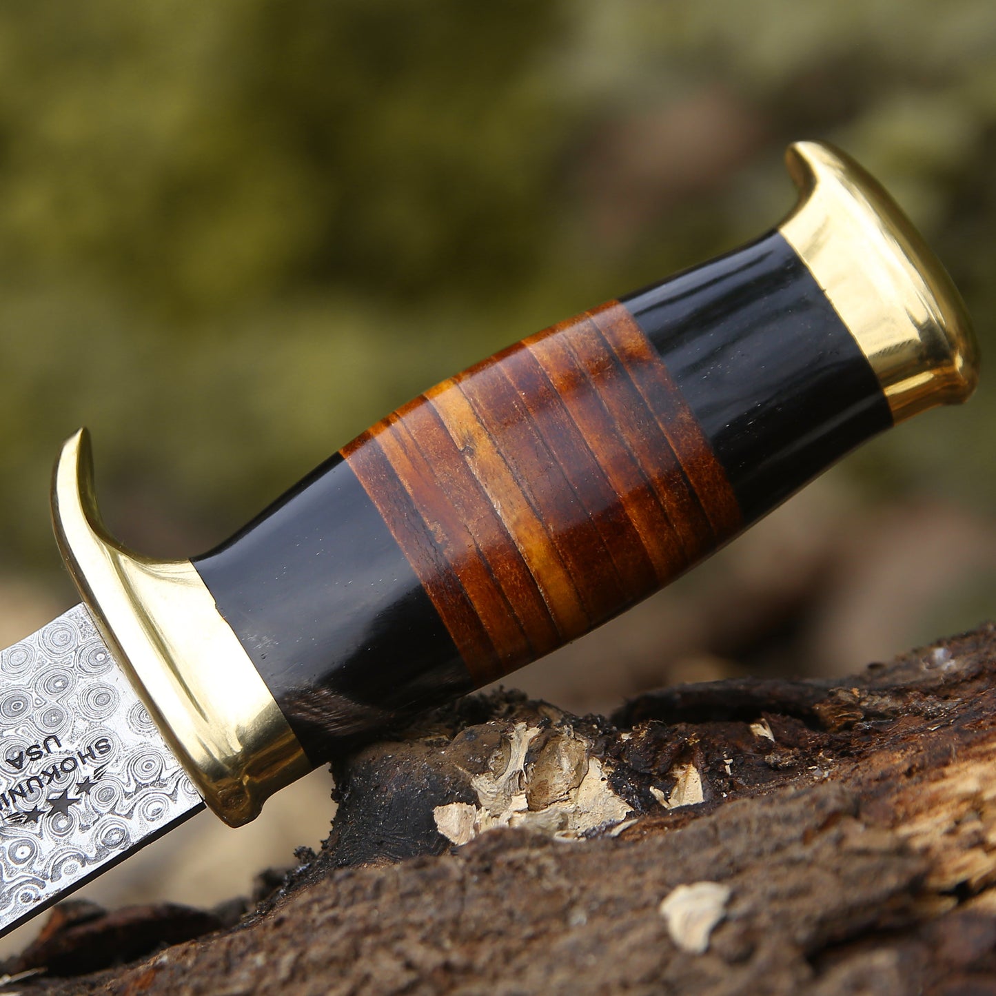 Custom Bowie Knives - Darkstar Custom Bowie Knife with Bull Horn & Stacked Leather Composite Handle - Shokunin USA