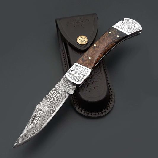 Custom Folding Knives - Striker Custom Pocket Knife with Pine Cone Handle - Shokunin USA