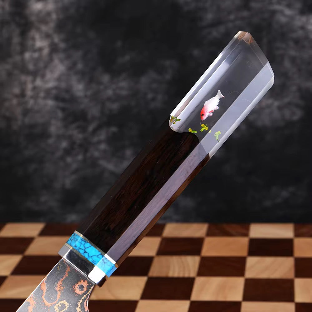 Chef knife - Noble Copper &amp; Cobalt Alloy Damascus Chef Knife with Exotic Bloodwood &amp; Resin Handle - Shokunin USA