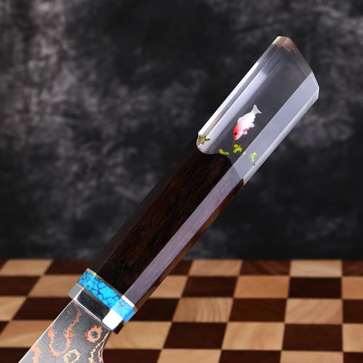 Chef knife - Noble Copper &amp; Cobalt Alloy Damascus Chef Knife with Exotic Bloodwood &amp; Resin Handle - Shokunin USA