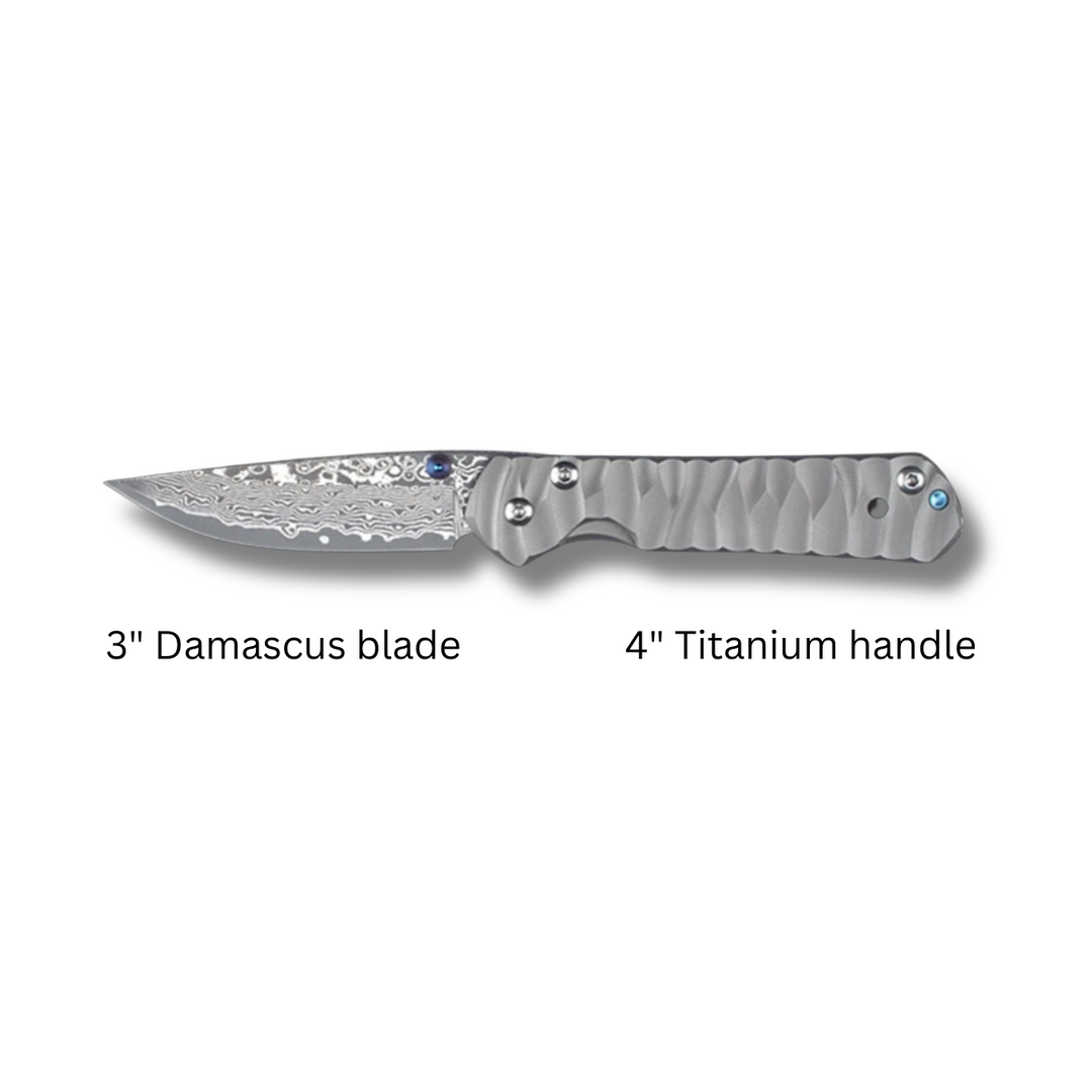 EDC Knife - Diamond Japanese EDC Pocket Knife with VG10 Damascus Blade, Titanium Handle &amp; Sheath - Shokunin USA