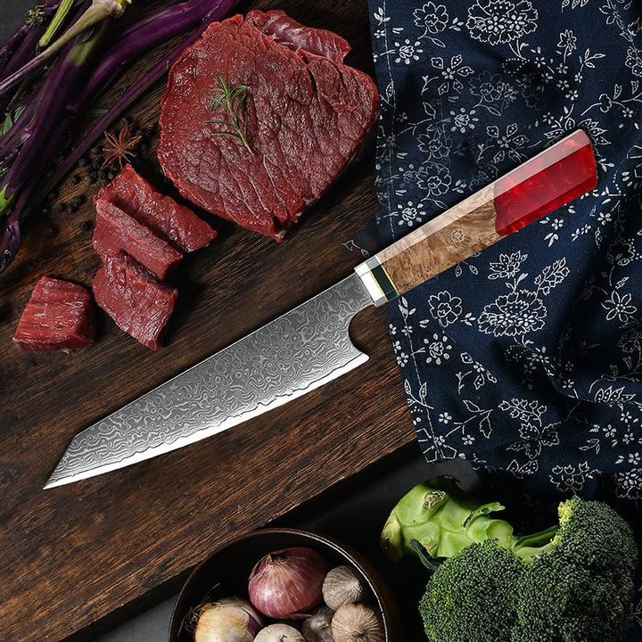 Chef knife - Zenith Chef Knife with Exotic Olive Burl Wood Handle &amp; Sheath - Shokunin USA