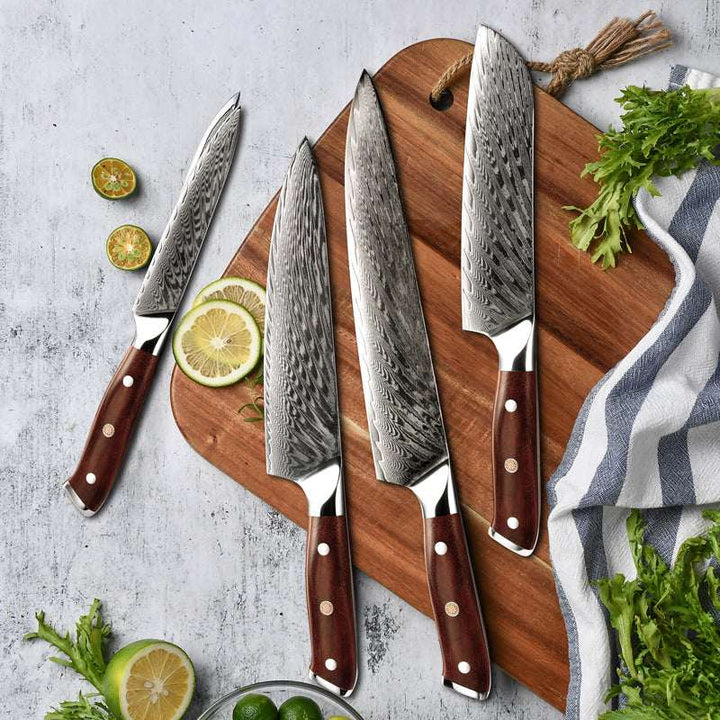 chef knife set - Splendor Knife Set 4 Piece VG10 Damascus Steel with Pakkawood Handle &amp; Sheath - Shokunin USA