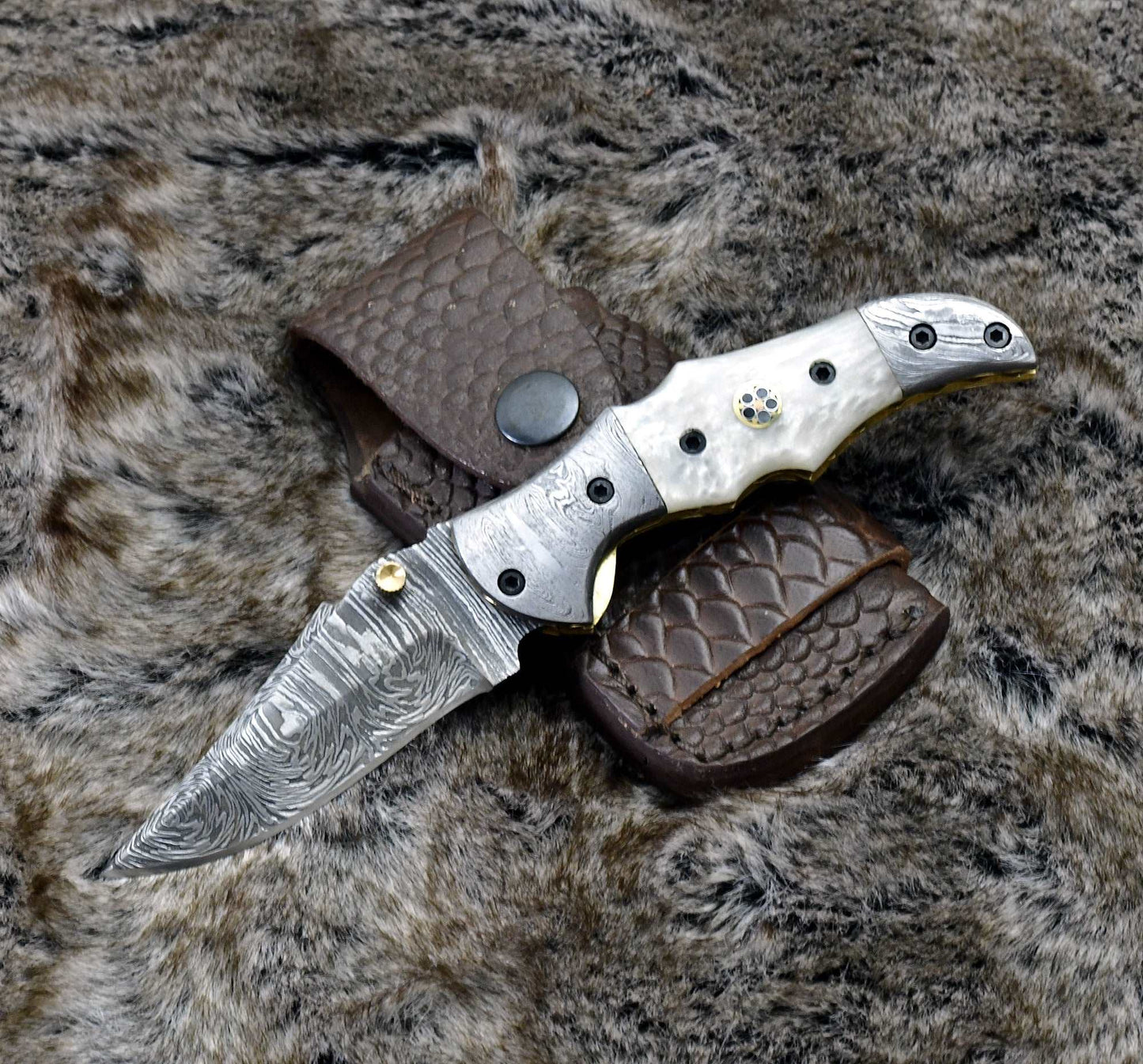 Pocket Knife - Celtic Gentleman's Folding Knife with Pearl Handle and Knife Sharpener - Shokunin USA