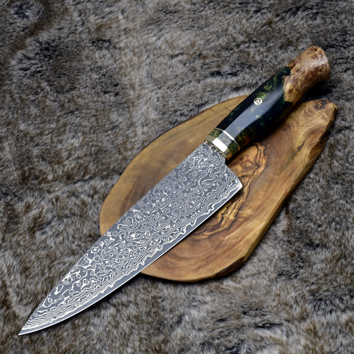 Protivo VG10 Chef Knife, Damascus Chef Knife with Olive Wood Handle - Shokunin USA
