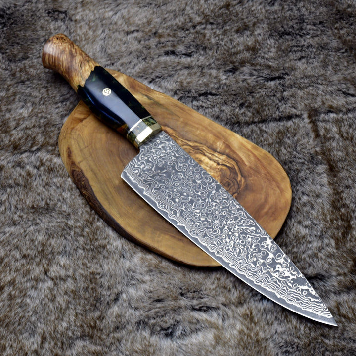 Protivo VG10 Chef Knife, Damascus Chef Knife with Olive Wood Handle - Shokunin USA