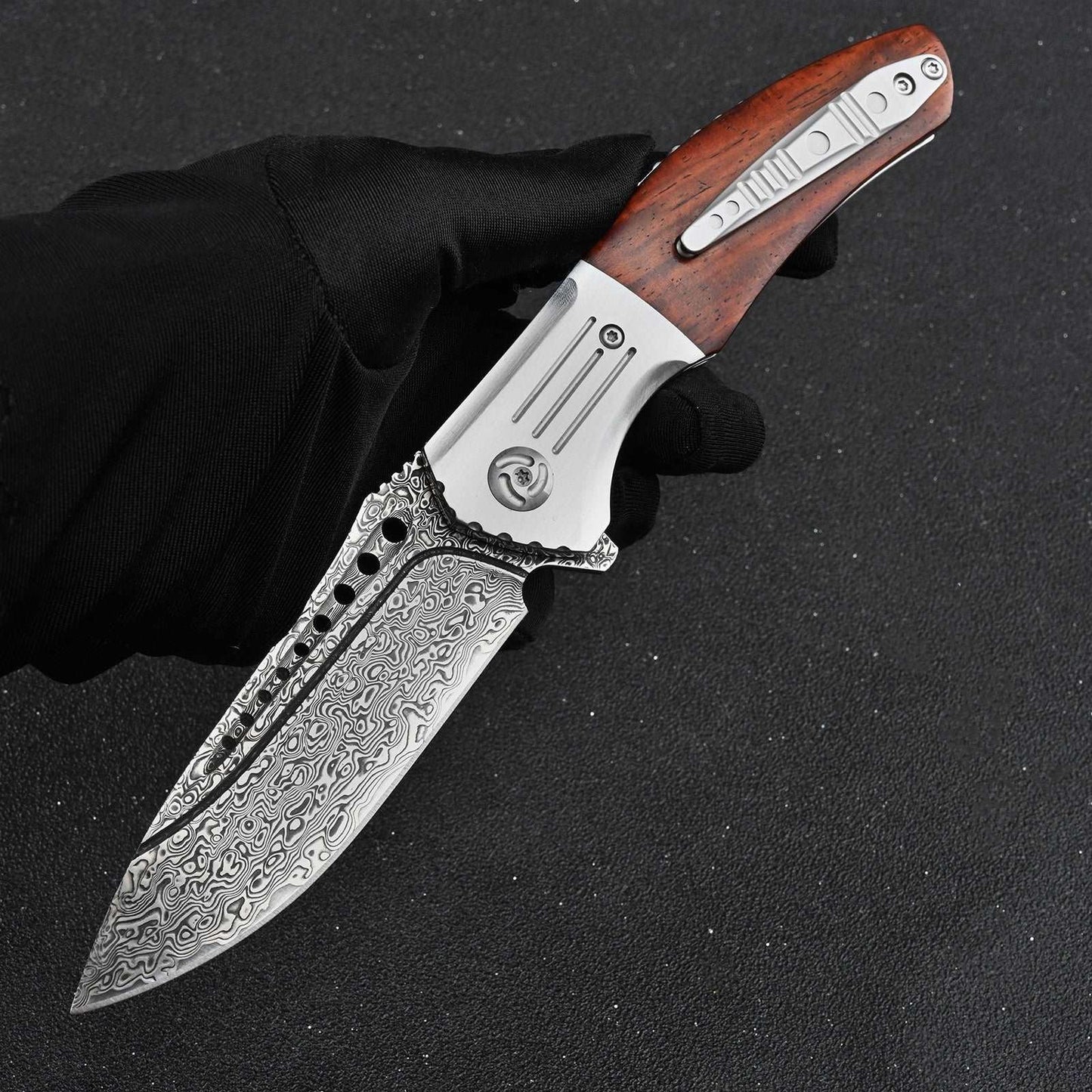 Pocket Knife - Ironbark Japanese Pocket Knife With VG-10 Damascus & Exotic Red Sandalwood Handle, Clip & Sheath - Shokunin USA