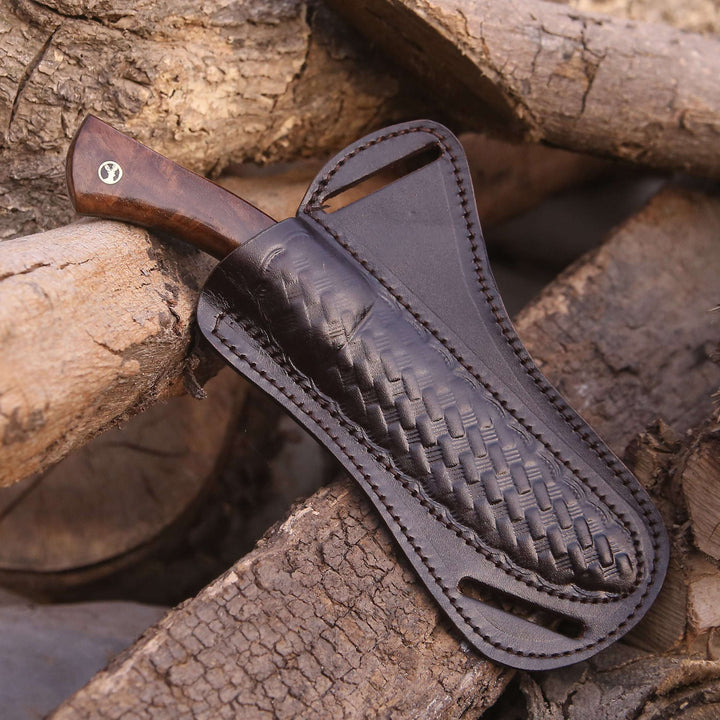 premium hunting knives - Bloodhound Handmade Damascus Steel Hunting Knife with Rosewood Handle &amp; Leather Sheath - Shokunin USA