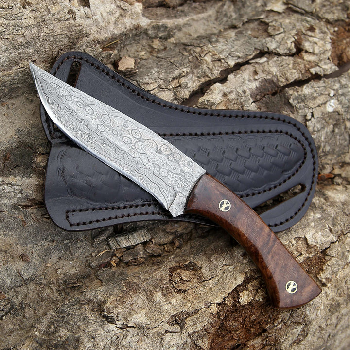 hunting knives for collectors - Bloodhound Handmade Damascus Steel Hunting Knife with Rosewood Handle &amp; Leather Sheath - Shokunin USA