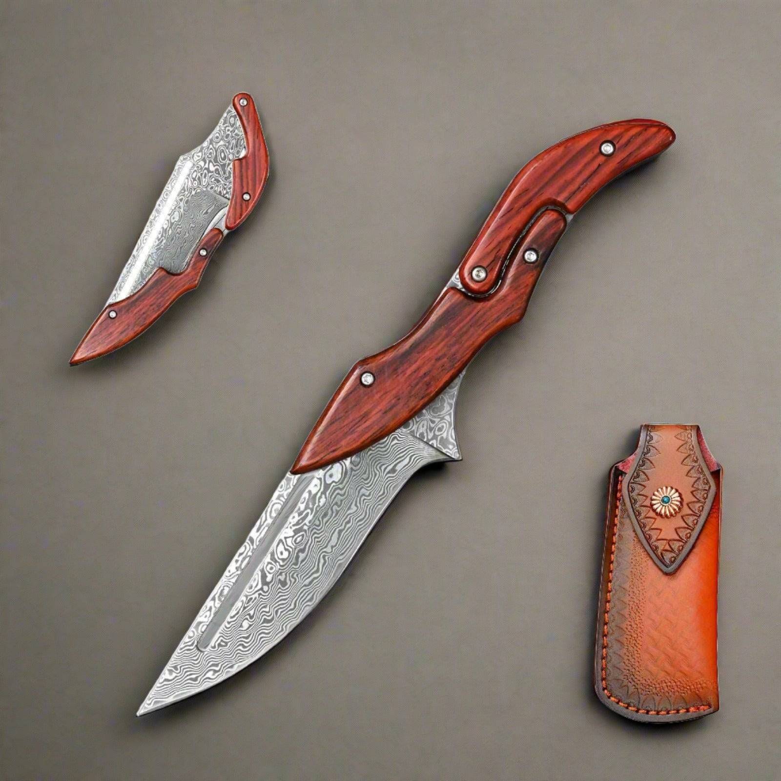 Multitool - Hera Japanese VG10 Slider Damascus Pocket Knife with Exotic Red Sandal Wood Handle - Shokunin USA